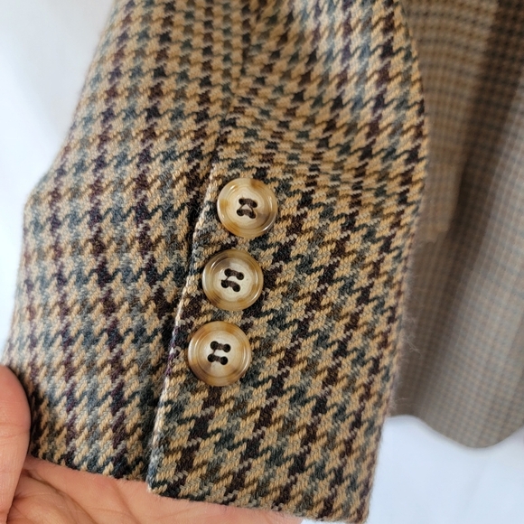 VTG Oscar De La Renta Men's Tan Houndstooth Sport Coat Sz 40R Beige Wool Office - Picture 6 of 12